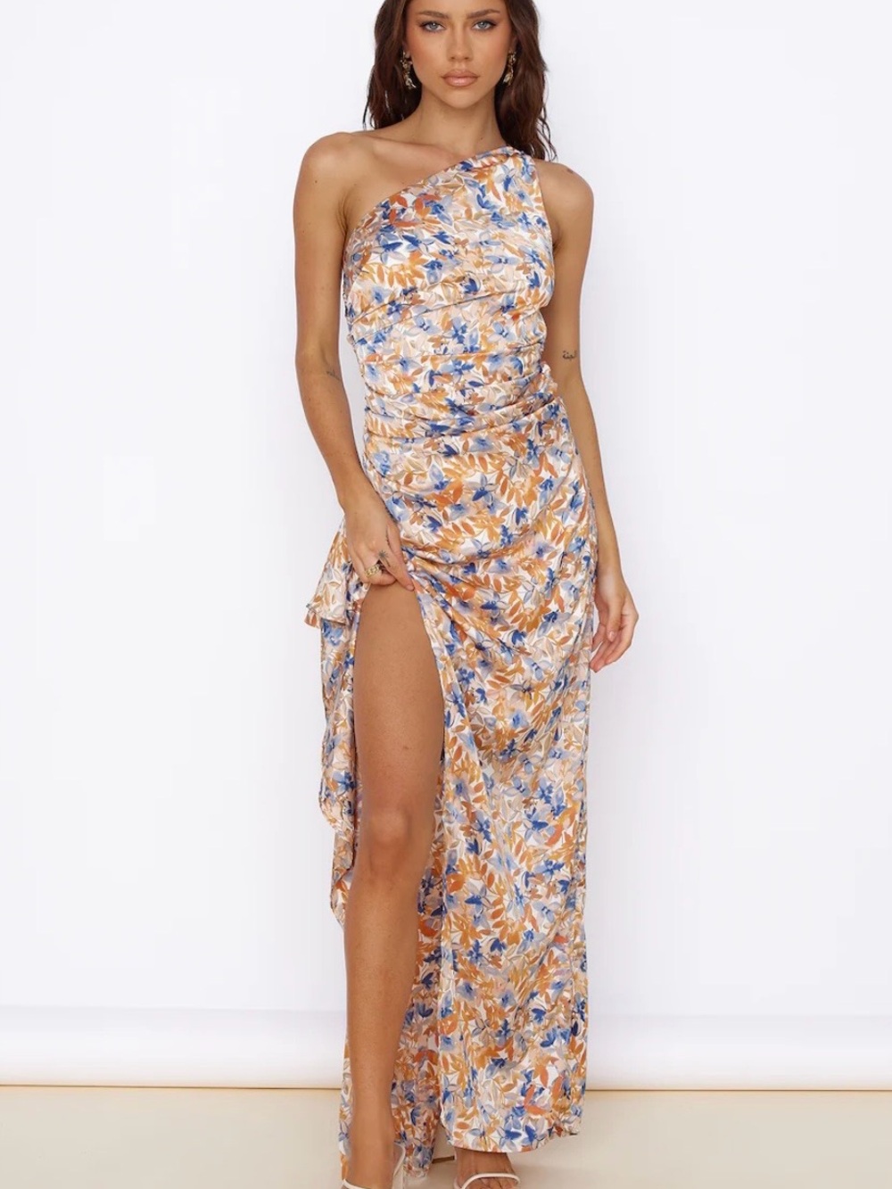 Fortunate One One-Shoulder Floral Maxi Dress NWT